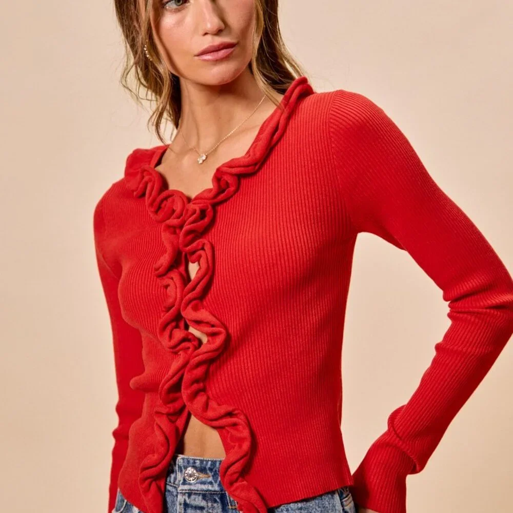 SO ME Cascade Ruffle Ribbed Sweater‎ Cardgian - Picture 10 of 16
